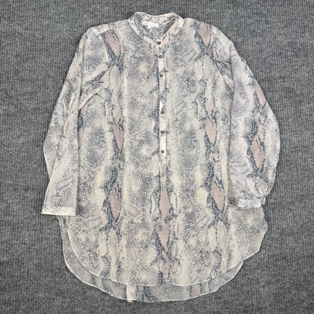 Olivaceous Blouse Women S Gray Pink Snakeskin Sheer Button Up Boho Chic Western